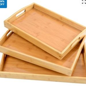 Set Of 3 Wooden Serving Trays With Handle Small, Medium and Large/X2